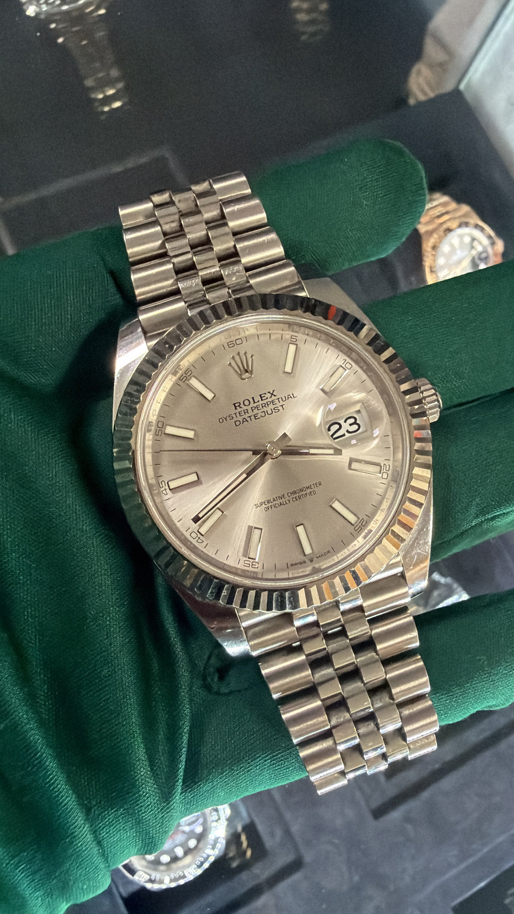 Rolex Datejust 41mm Full Set 126334, silver baton dial, jubilee bracelet, 2023