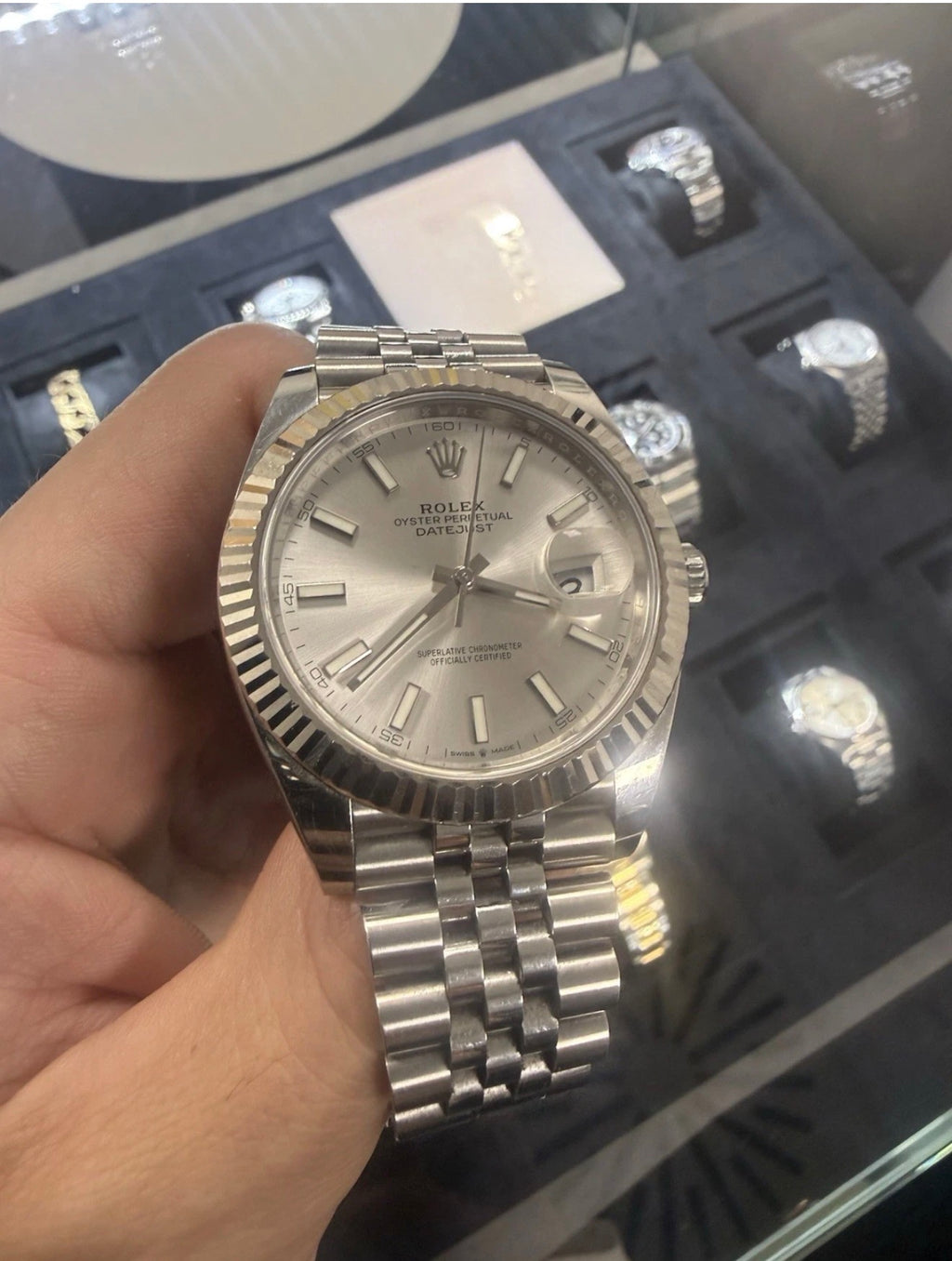 Rolex Datejust 41mm Full Set 126334, silver baton dial, jubilee bracelet, 2023