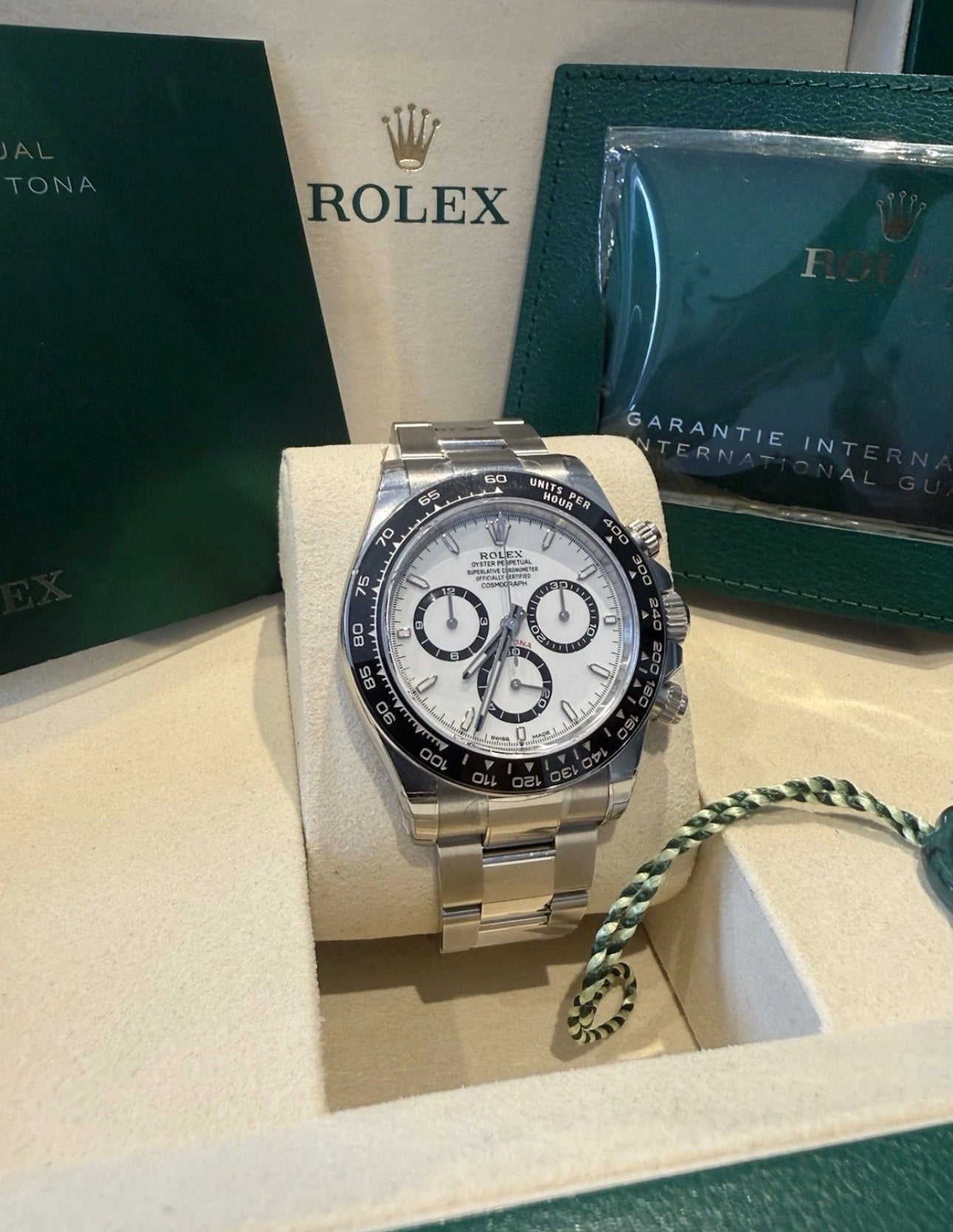 ‘Rare Stickered! Rolex Daytona 126500LN Panda 40mm Oystersteel case & White dial