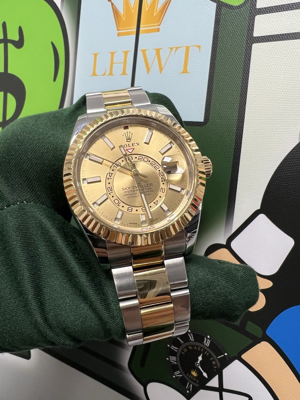 Rolex Champagne Skydweller Box & Papers 18ct Gold & Steel Lh Watch Trade 42mm