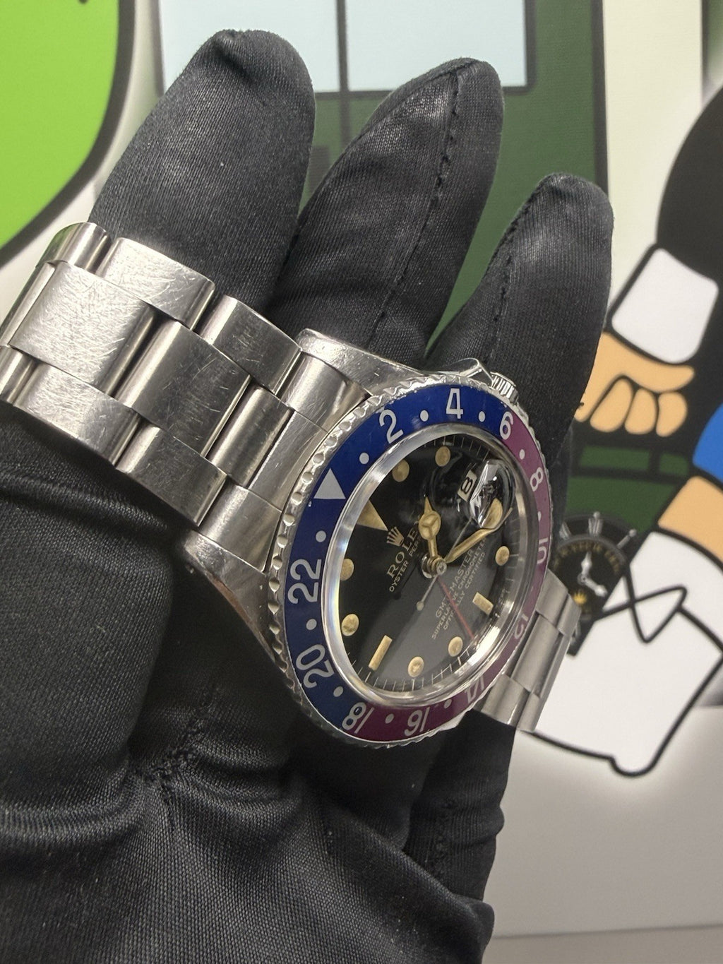 !RARE Rolex GMT Master 1675 Box & Papers Fuschia Bezel 1966 Gilt Dial