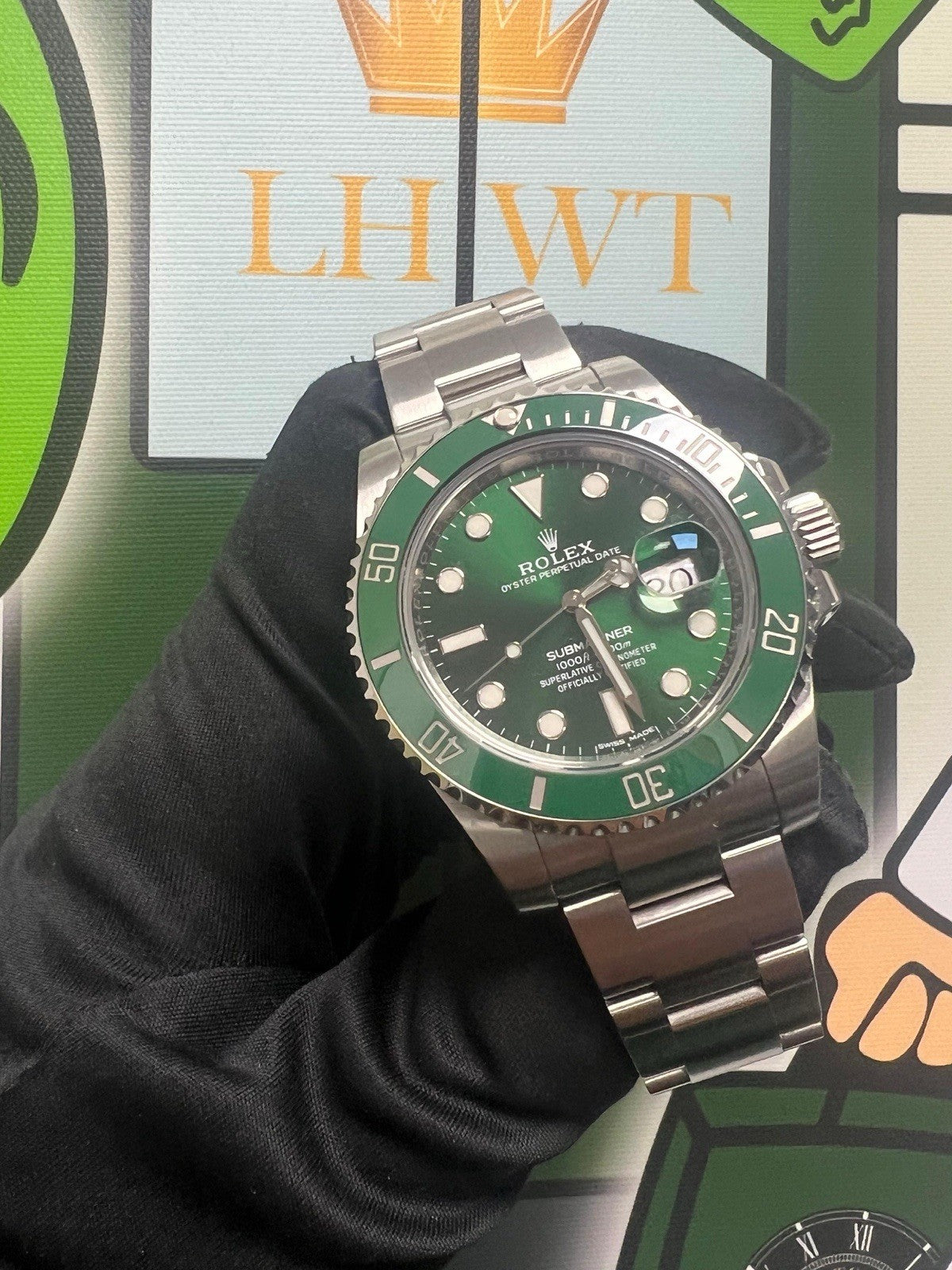 Rolex Submariner Green Hulk Mark iii 3 Stainless Steel Bracelet Watch 116610LV