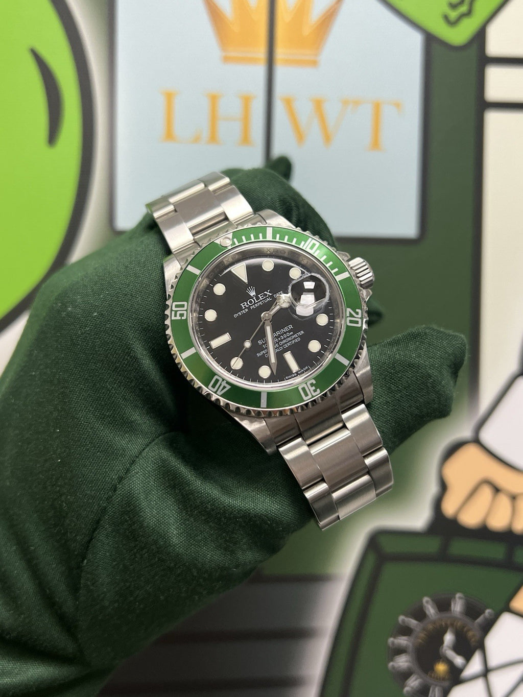 Rolex Submariner Rare Kermit V Serial Engraved Rehault Watch - 16610LV Full Set