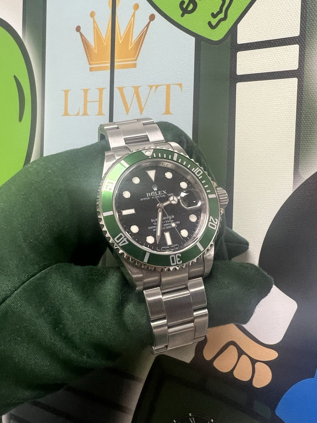 Rolex Submariner Rare Kermit V Serial Engraved Rehault Watch - 16610LV Full Set
