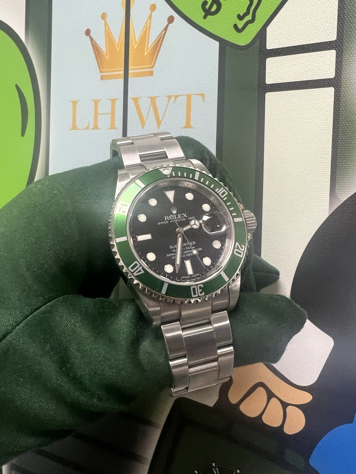 Rolex Submariner Rare Kermit V Serial Engraved Rehault Watch - 16610LV Full Set