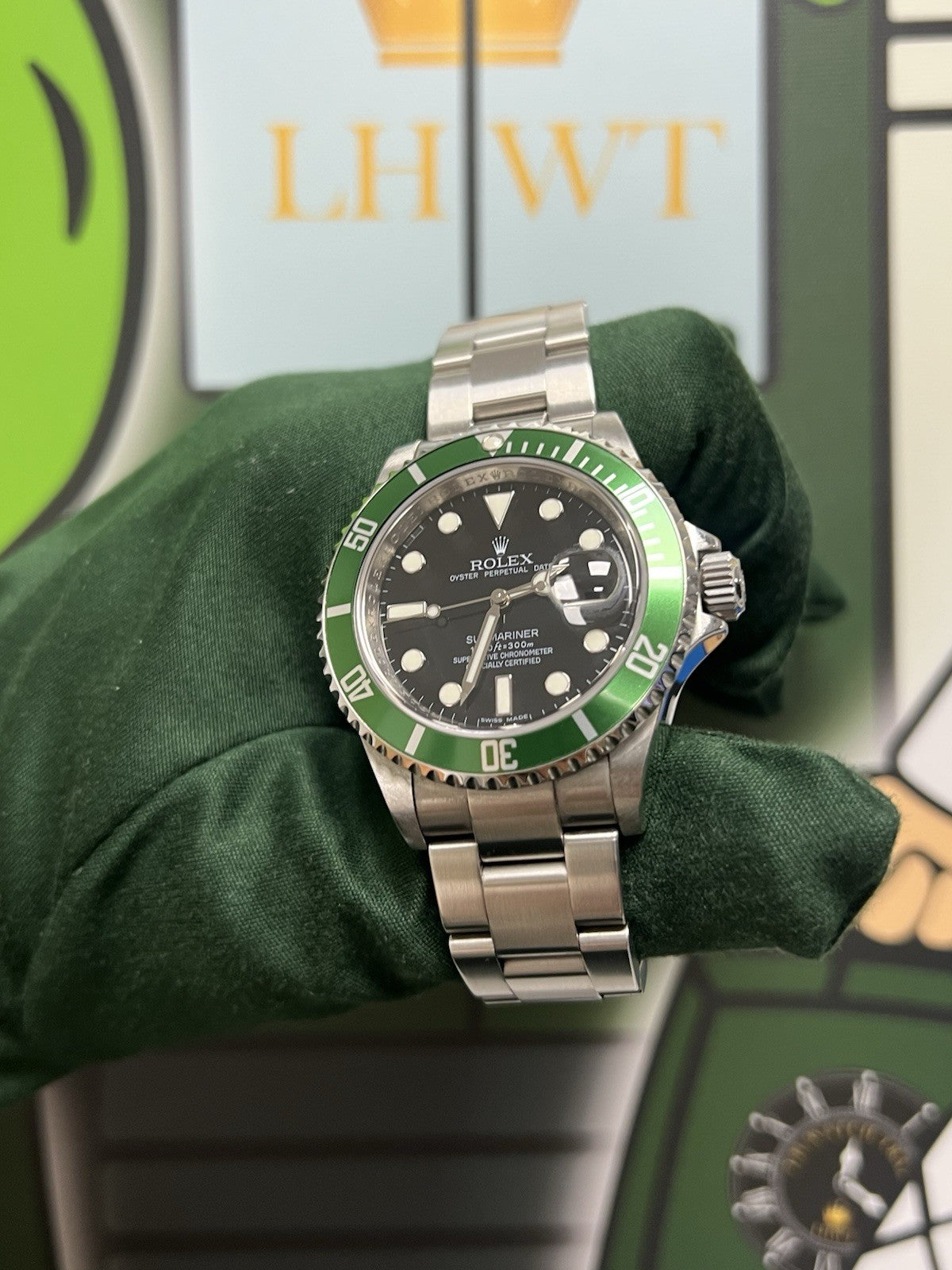Rolex Submariner Rare Kermit V Serial Engraved Rehault Watch - 16610LV Full Set
